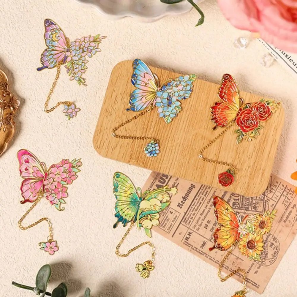 Colorful Butterfly Metal Butterfly Bookmark Tassel Chain Hollow Flower Flower Painting Bookmark Colorful Bronzing
