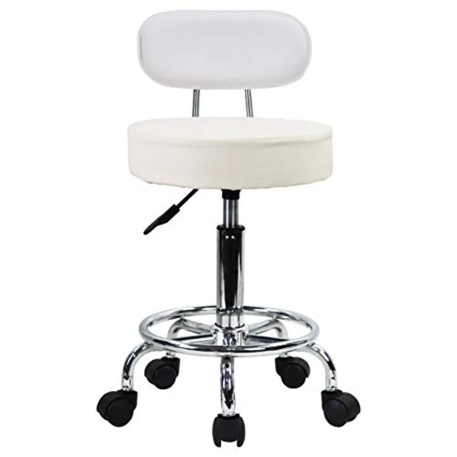 

PU Leather Rolling Stool Mid-Back with Footrest Height Adjustable Office Computer Home Drafting Swivel Task Chair with Wheels W