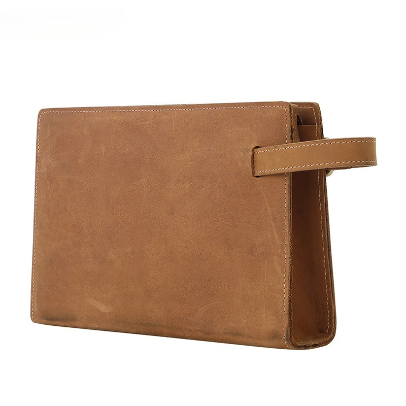 

Мужская сумка-клатч из кожи Crazy Horse, винтажный дизайн, из воловьей кожи, большая вместимость, роскошный мужской длинный кошелек на молнии, дорожная сумка-портмоне