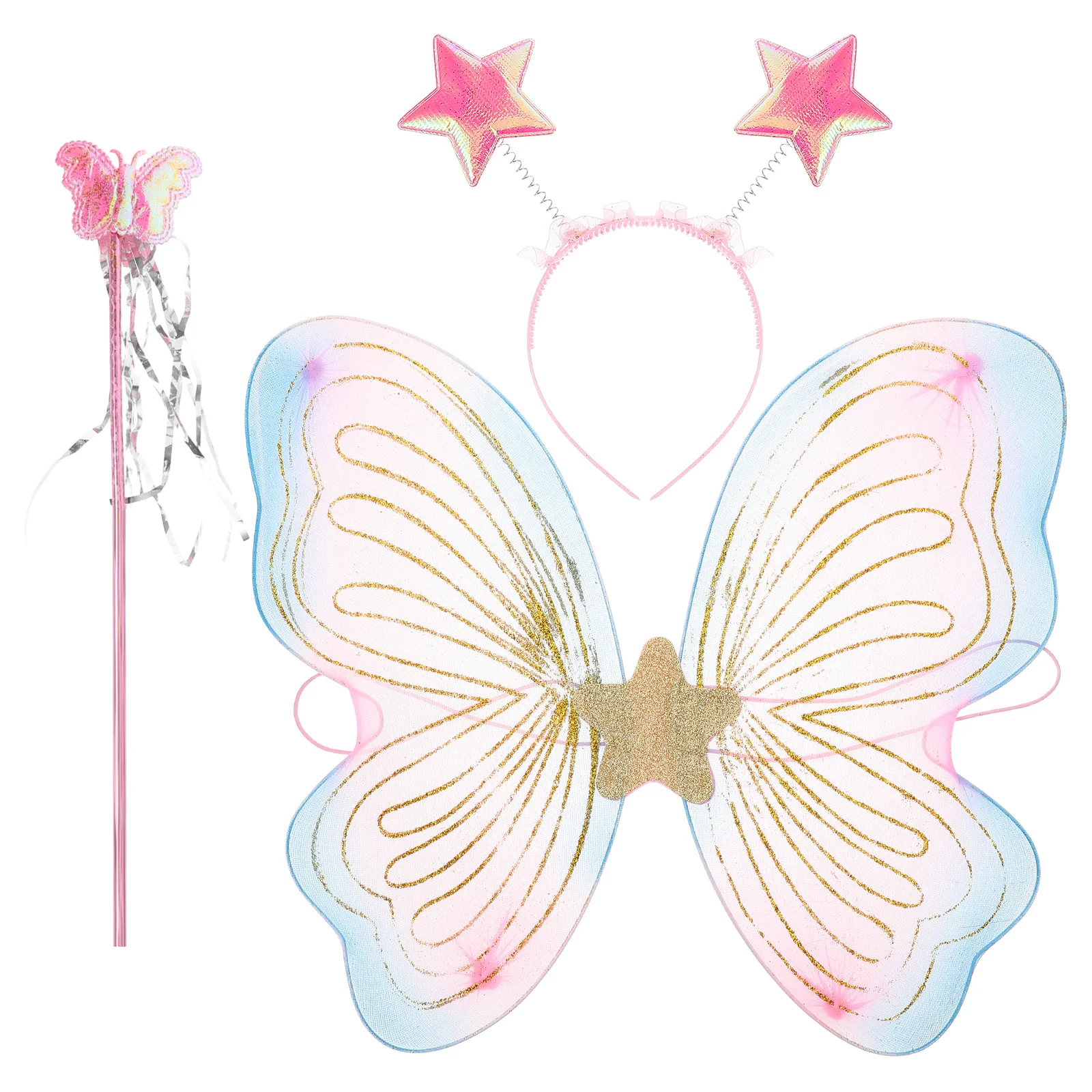 1-set vlindervleugels kostuum voor kinderen Fairy Stick Cosplay hoofdband aankleedaccessoires Lichtgewicht feestpodiumvoorstelling