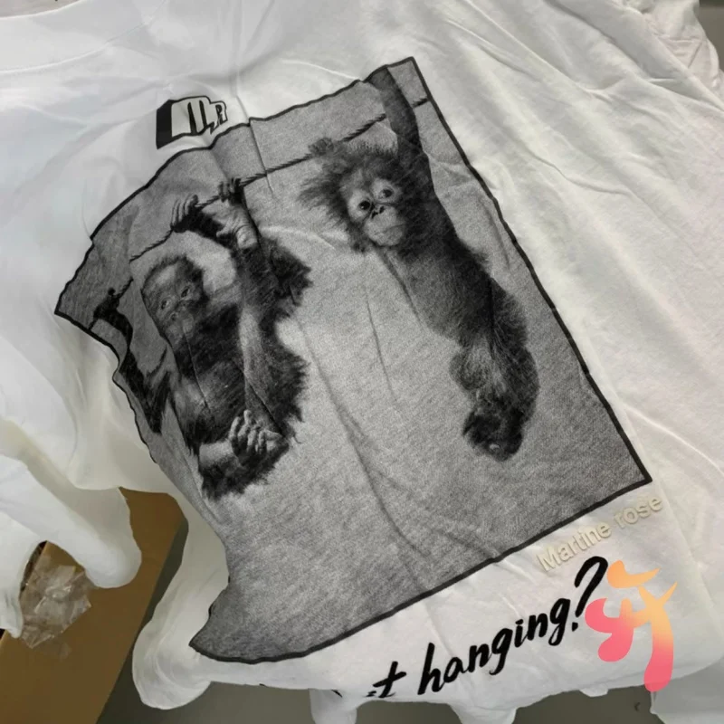 أزياء الشارع الصيف مارتين روز بلايز الأبيض الكرتون الغوريلا طباعة جولة الرقبة قصيرة الأكمام القطن تنفس الرجال النساء أعلى