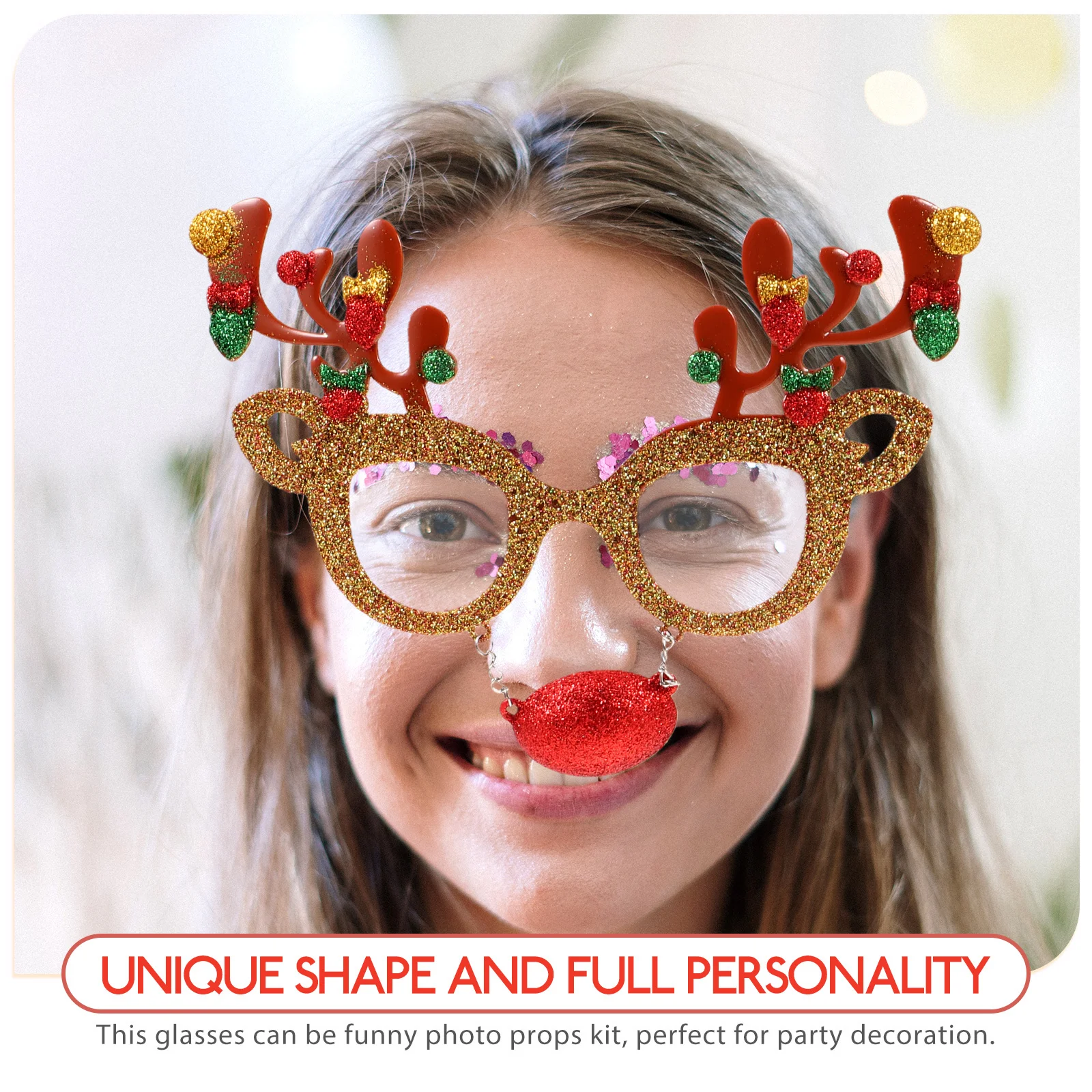 

3Pcs Christmas Party Glasses Elk Antler Glitter Eyewear Costume Accessory Funny Photo Props Holiday Party Supplies