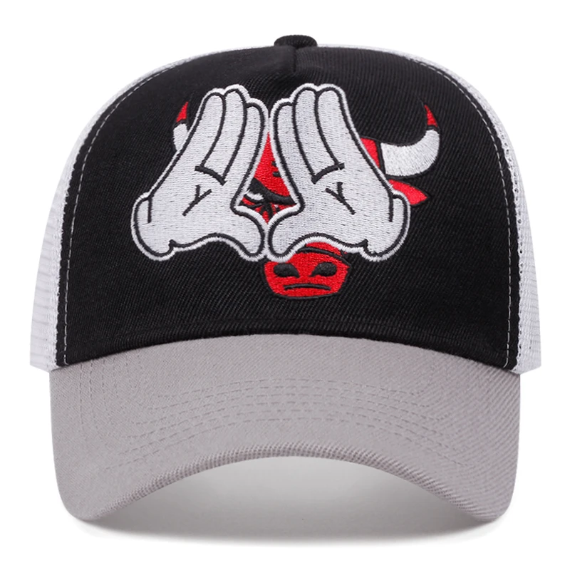 Mens Baseball Cap Cow Embroidery Trucker Hats Breathable Golf Cap Male