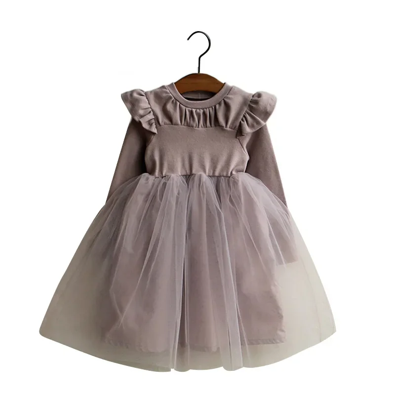 2023 Autumn New Korean Children\'s Girls\' Phimon Yarn Princess Long Sleeve Dress kids clothes baby girl dress