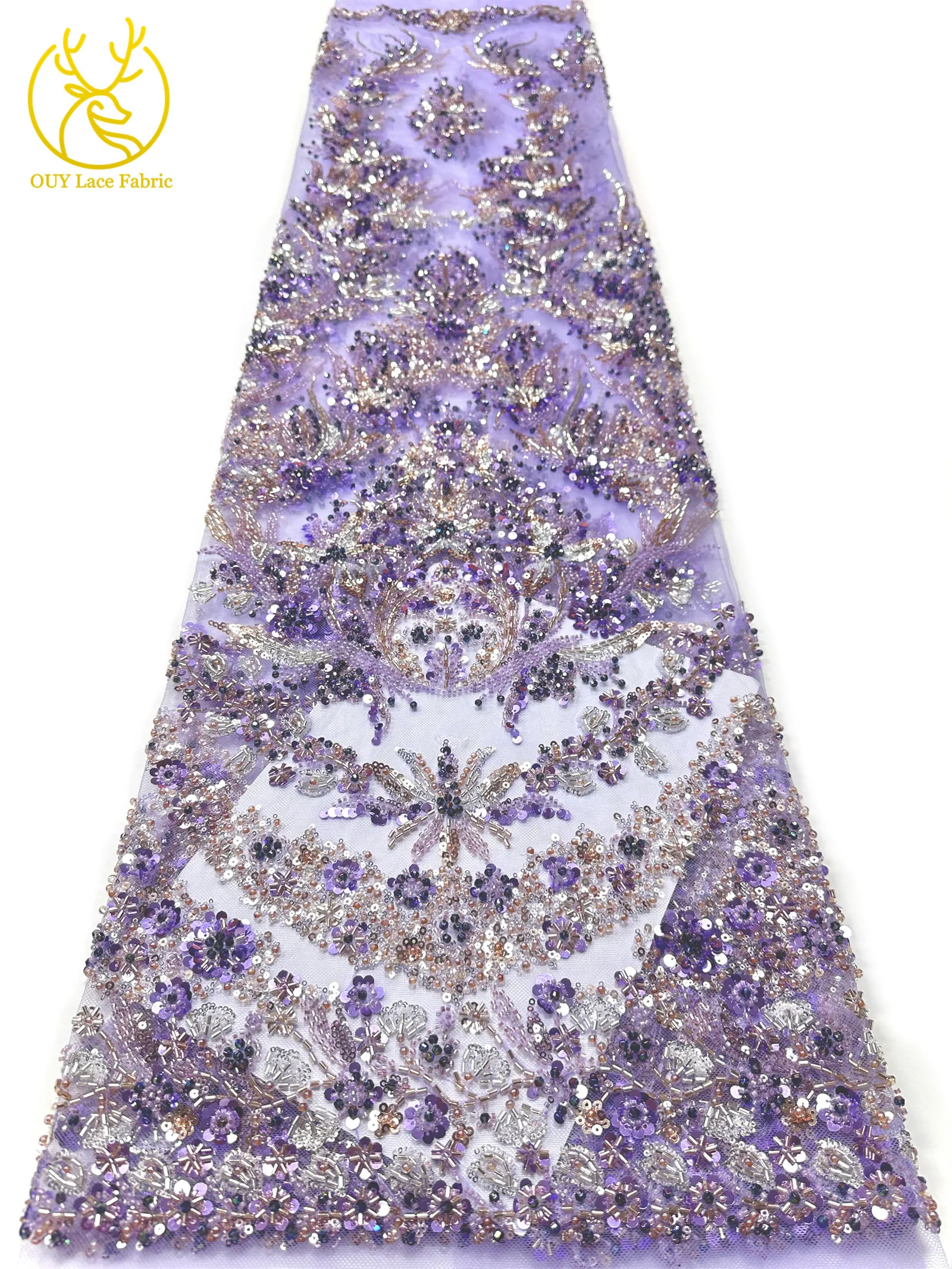 Luxuriöser Afrikanischer Spitzenstoff 2026 Hochwertige Französische Perlen-Pailletten-Spitze 5 Yards Nigeria Tüllspitze für Party- und Hochzeitskleider – Detail 12
