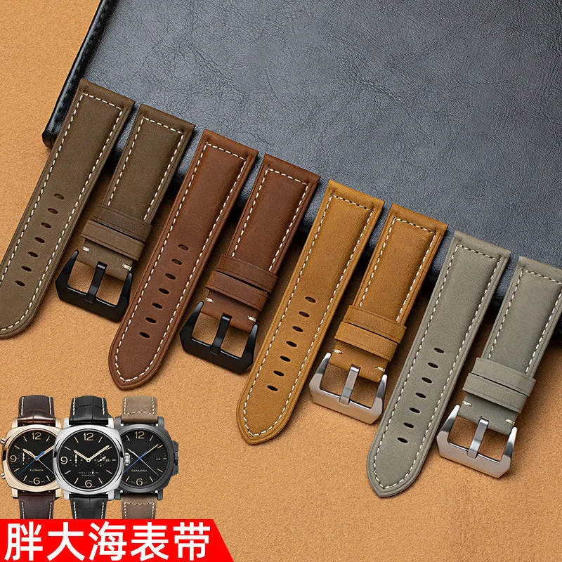 

Handmade watchband for brand wristband Accessories Vintage Genuine Crazy Horse Leather 22mm 24mm 26mm Watch Band Strap