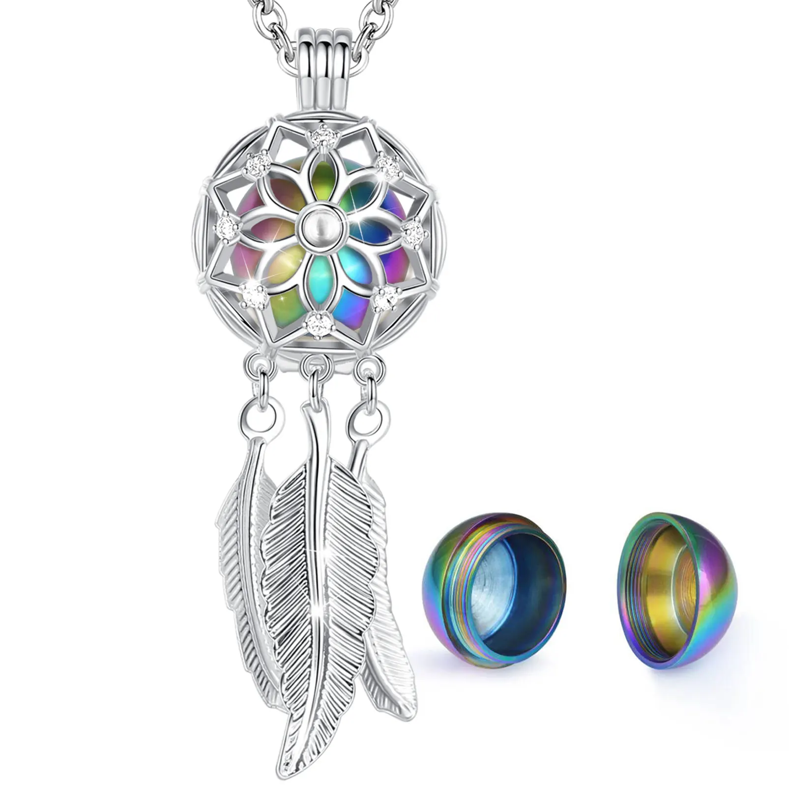 EUDORA Urne Feuerbestattung Anhänger 16mm Dreamcatcher Blossom Käfig Medaillon Asche Halter Andenken Kapsel Halskette Hohl Ball DIY Schmuck