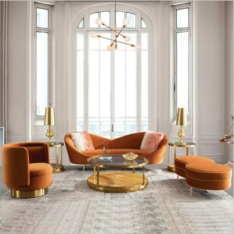 light luxury simple modern living room sofa set gold stainless steel legs velvet fabric salon sofa 3 seater sofa set