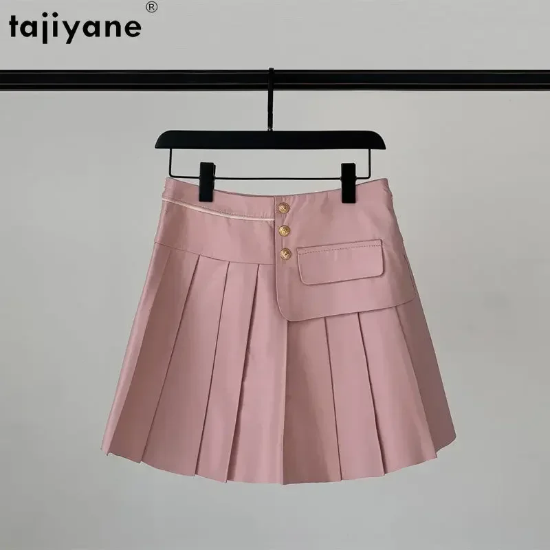 

Tajiyane Genuine Leather Skirt for Woman A-line Skirt High Waist Pleated Skirt Real Sheepskin Women Short Skirts Korean Style
