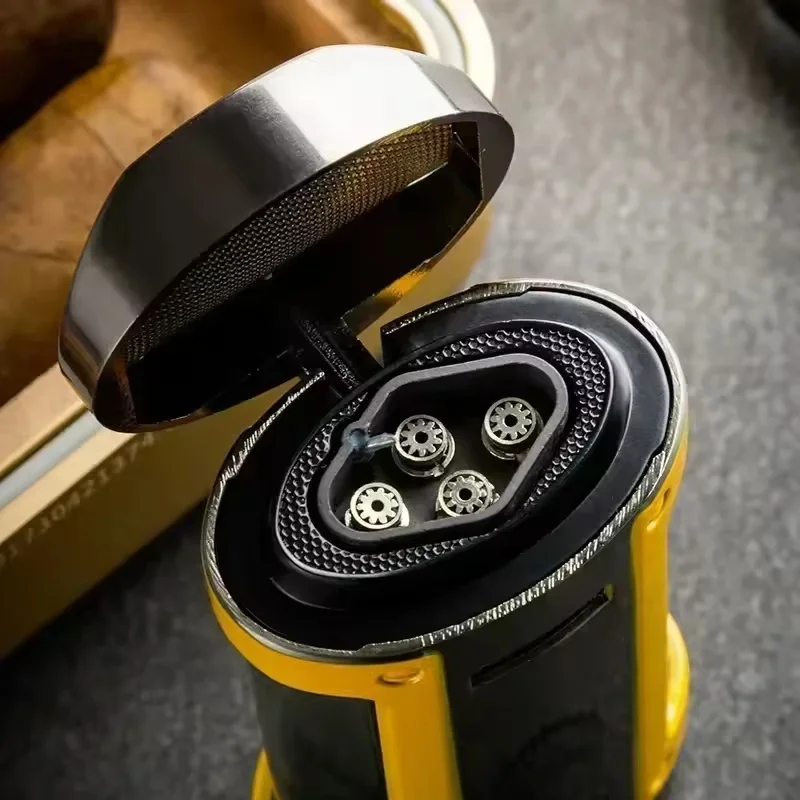 

LUBINSKI 4-Straight Blue Flame Cigar Lighter, Portable Outdoor Windproof Recyclable Inflatable Men's High-End Gift