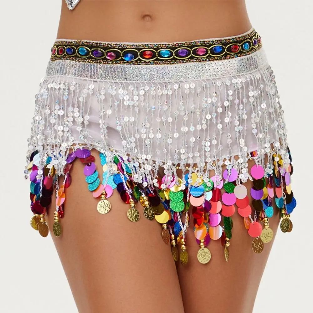 Kreativer Bauchtanzgürtel, glitzernde Pailletten, Boho-Bauchtanz, Hüfttuch, bunter Wickelrock, Hüfttuch, Rock, lateinamerikanische Tanzbekleidung