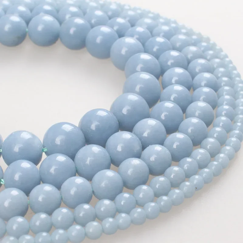 Natural Stone Beads Angelite Gem Stone Anhydrite Round Loose Beads 4 6 8 10 12 14mm For Bracelets Necklace Jewelry Making