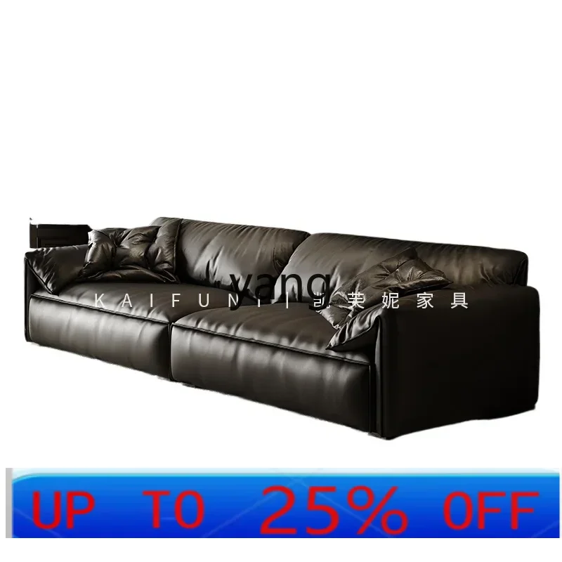 LMM minimalist elephant ear leather art sofa living room home first layer cowhide modern simple small apartment straight row