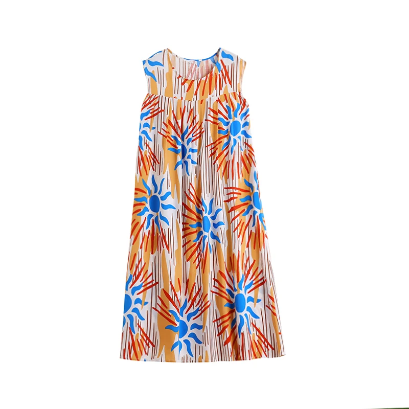 New Hot Fashion Arrival Casual 2025 Summer Dress For Women Print Loose O-Neck Cotton Women Clothing Dresses Plus Size