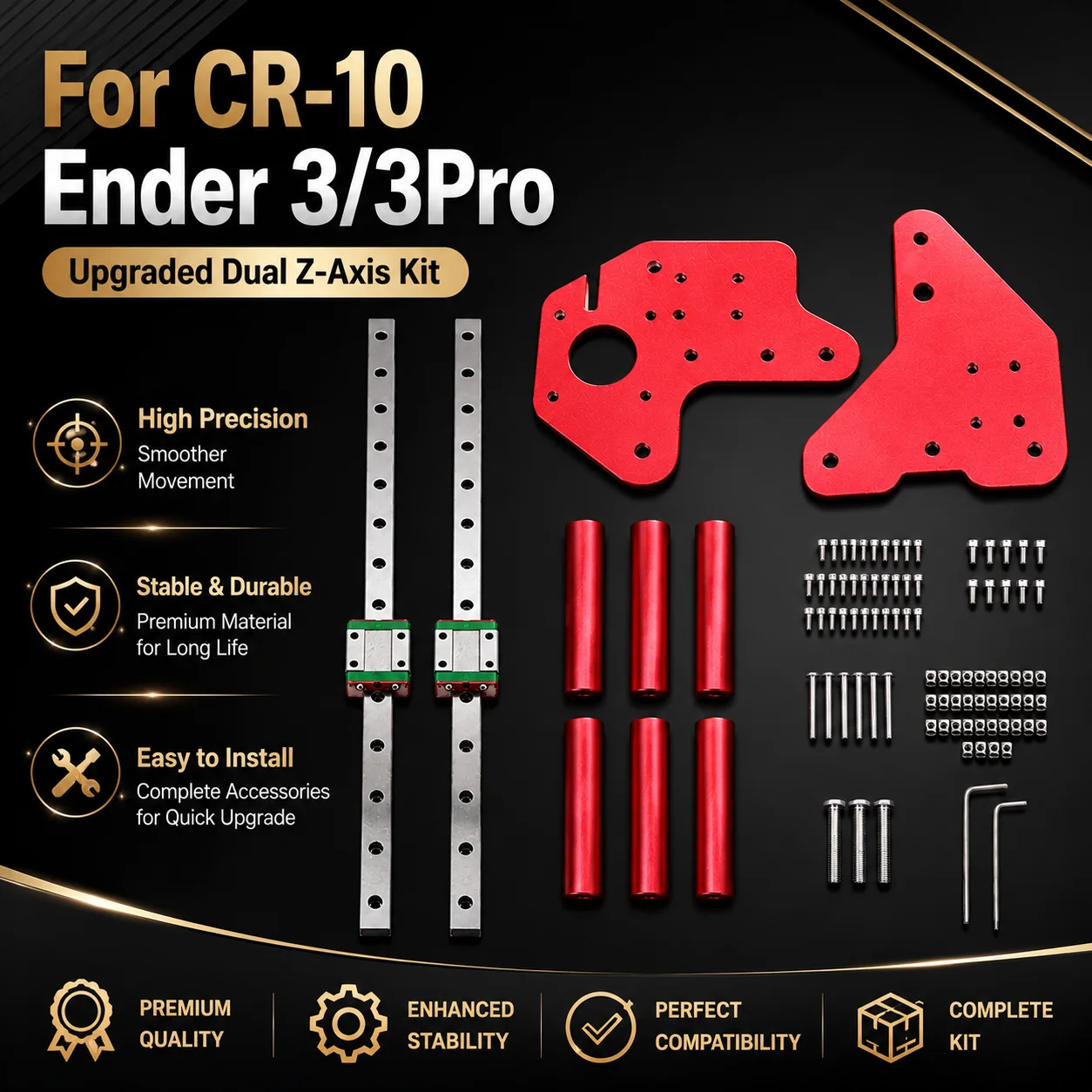 Dual Z Axis Linear Rail Upgrade Kit for Ender 3/3 Pro/CR-10 MGN12C Guide Rail with Red Aluminum Mounting Plates 3D Printer Parts