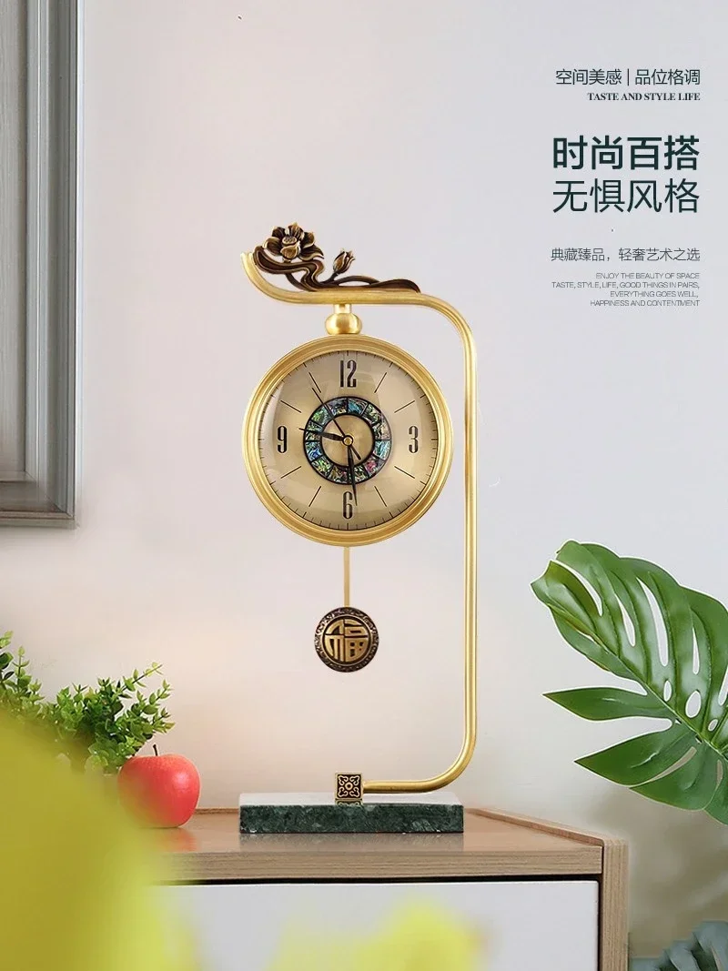 New Chinese style desk clock home desktop living room fashion clocks pure copper clock ornaments atmospheric creative