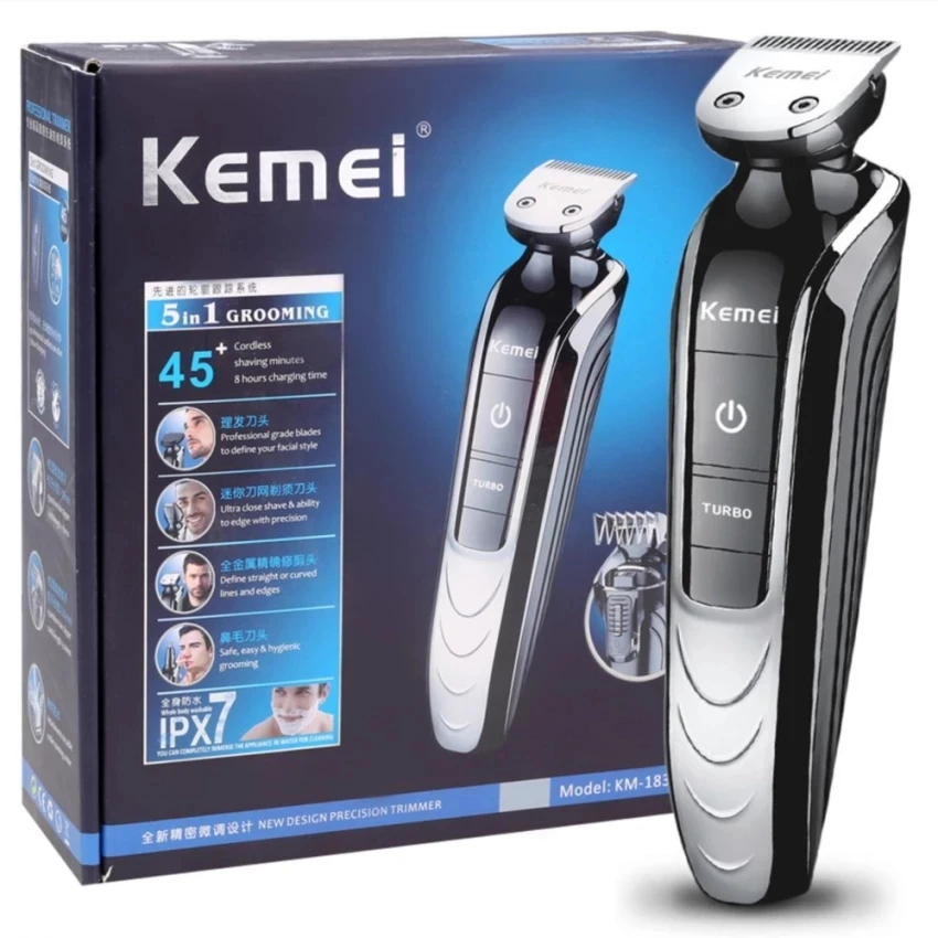 KEMEI 5 In 1 Hair Trimmer Hair Clipper Shaver Razor Professional Rechargeable Cordless Adjustable Hair Cutting Machine KM-1832