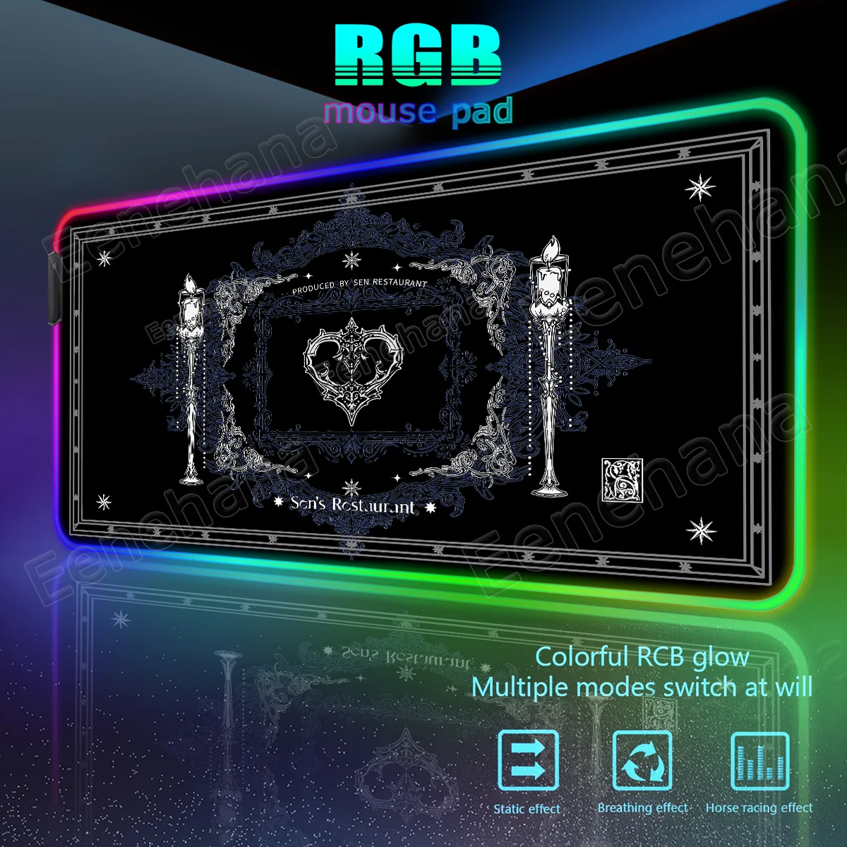 

RGB Черный Готический XXL Кожаный Коврик Для Мыши ПК Игровые Аксессуары Японские Коврики Emit Light Gamer Ноутбук Настольный Светодиодный Разширенные Коврики XXL