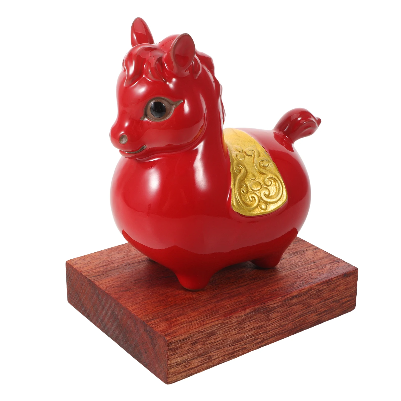 

Ceramic Horse Figurine With Wood base, Chinese New Year Horse Statue, Porcelain Decorative Animal Ornament Home Office Decor