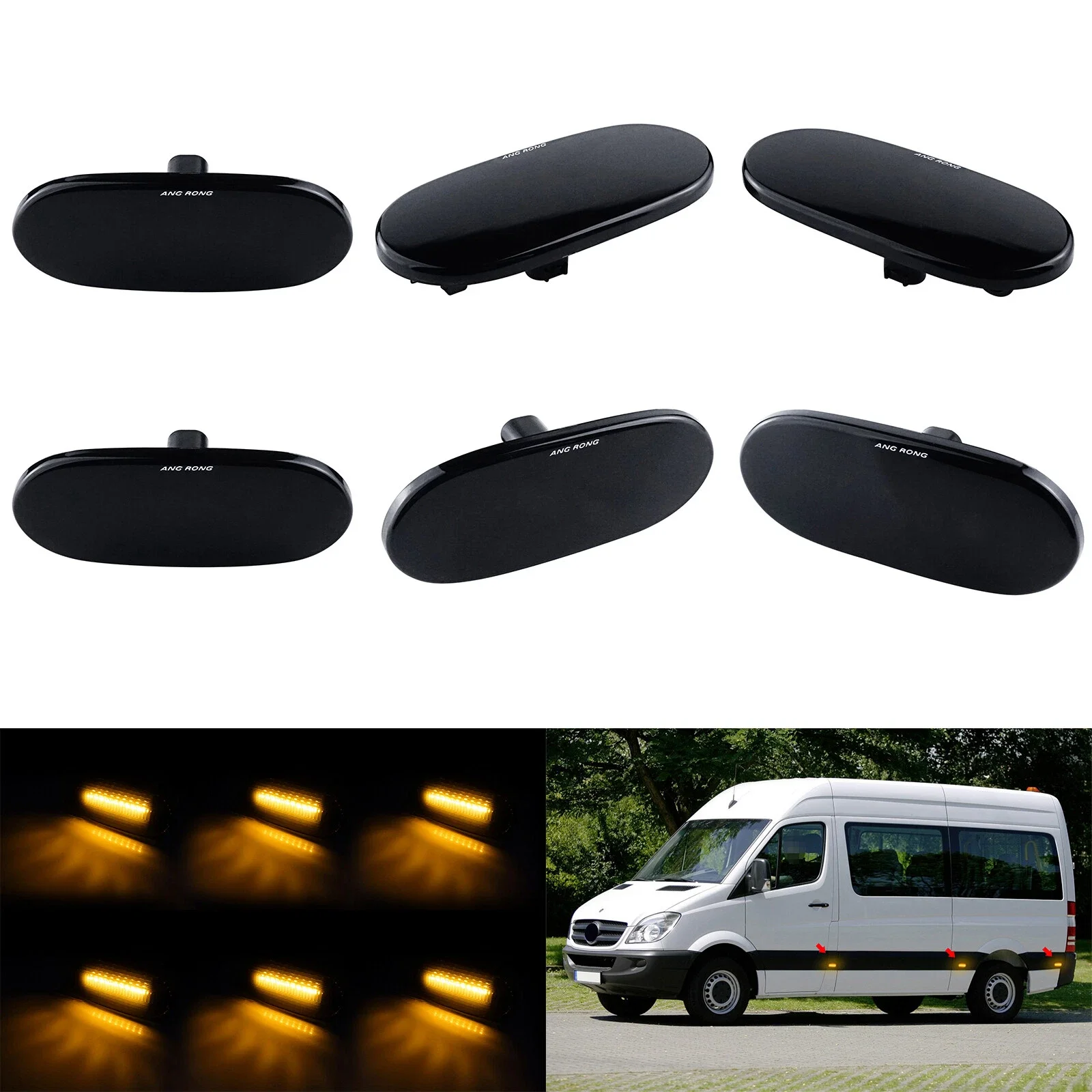 

6x LED Side Marker Indicator Turn Signal Light Smoke Black Lens For Mercedes Sprinter 906 VW Crafter 2E LCI