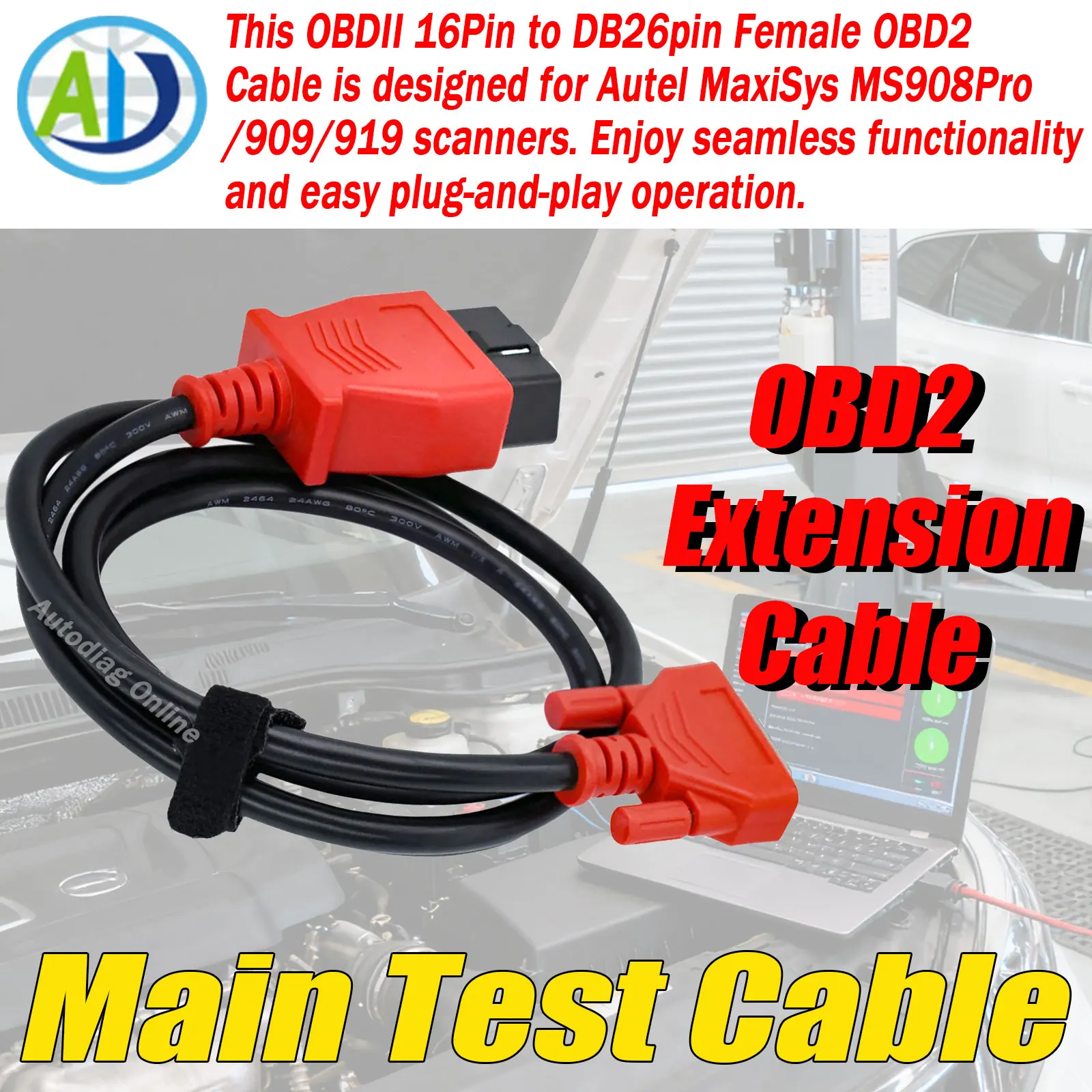 

OBD2 Extension Cable for Autel MaxiSys MS908/MS906 26pin to 16pin Diagnostic Programming Adapter Automobile OBD2 Main Test Cable