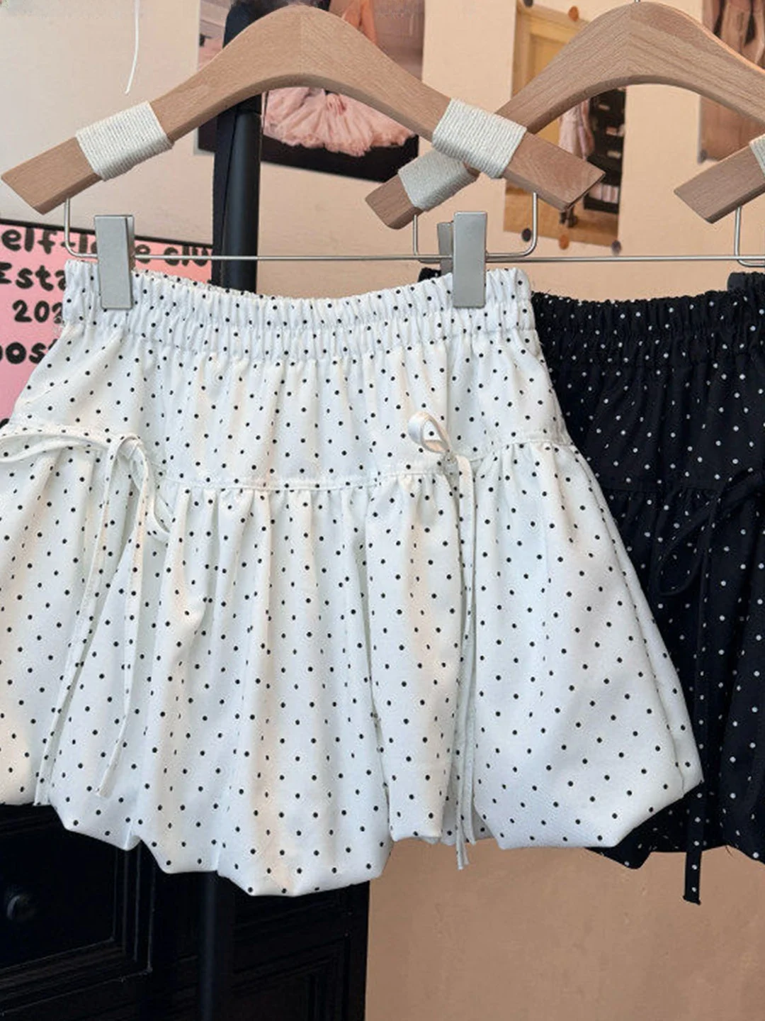 Sweet Korean Polka Dot  Knot Half Skirt A-Line Summer High Waist Anti-Light Bloom Skirt Fluffy Skirt Women's Fashion