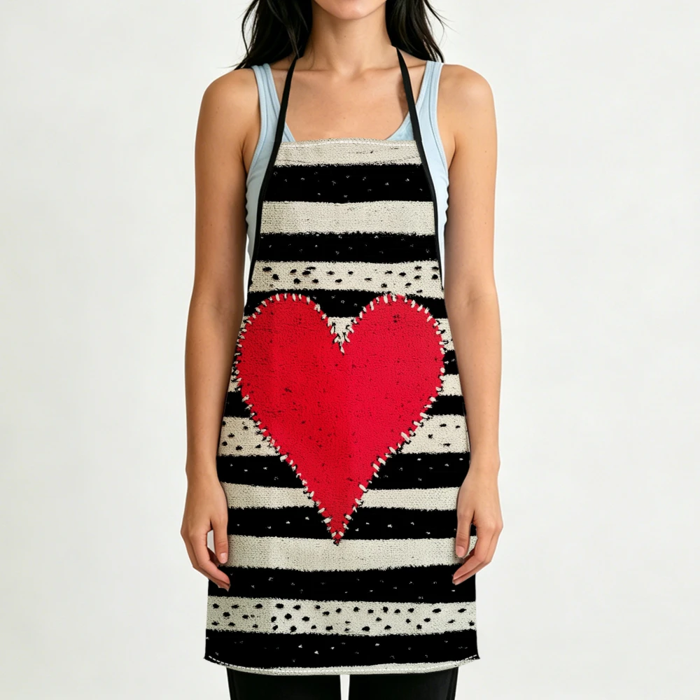Striped Heart Pattern Print Kitchen Apron Cooking Apron Baking Accessories For Men Women