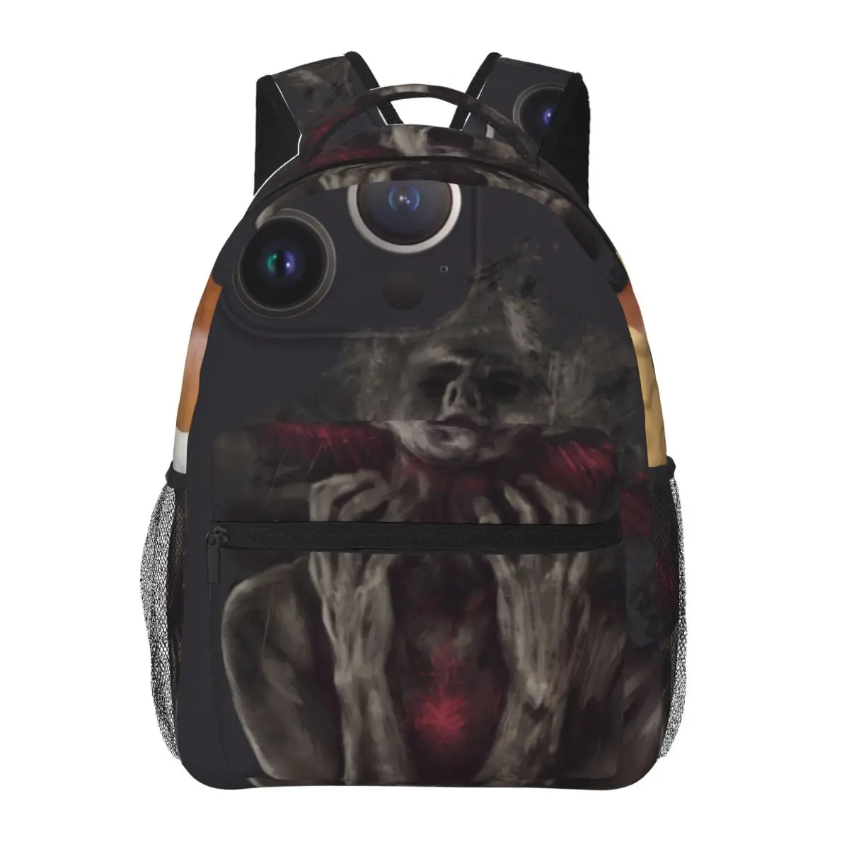 Cool Skull Student Backpack Center Screaming Figure Expressive Graphic Black Crimson Red Charcoal Streetwear Bookbag for Teens