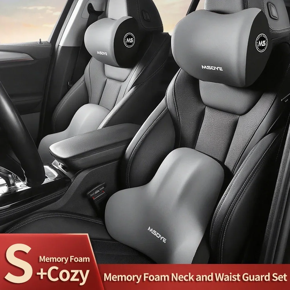 Car Supplies Headrest Car Memory Foam Pillow Compressible Car Supplies Interior Headrest Gray and Black Can Be Selected