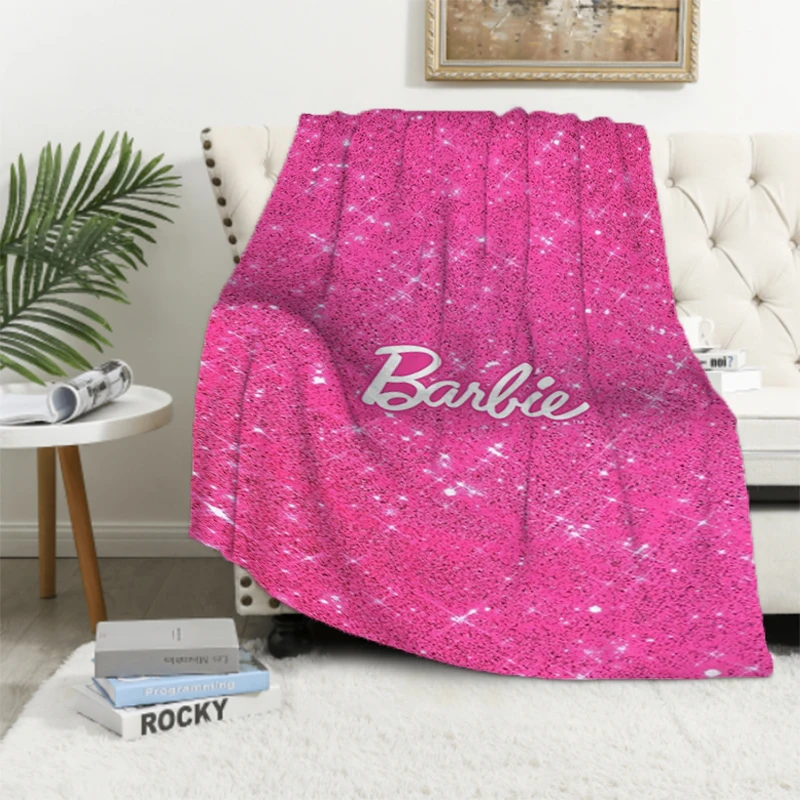 Barbie Logo Fluffy Throw Camping Blanket for Children Sofa Throw Blanket Modern Fashion Gift Miniso Picnic Blanket Downy Catnap