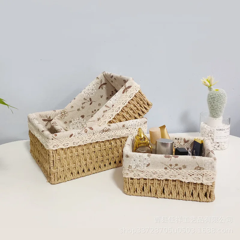 Rattan weaving Storage Basket Eco-friendly Wear Resistant Fabric Anti-deform Organizer Basket Home Miscellaneous basket storage