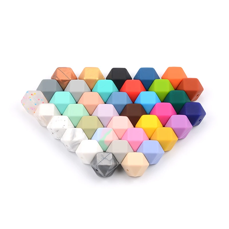 15 Stks/partij Hexagon Siliconen Kralen 17Mm Food Grade Silicone Baby Bijtringen Voor Tandjes Ketting Maken Chew Tandjes Kralen Losse