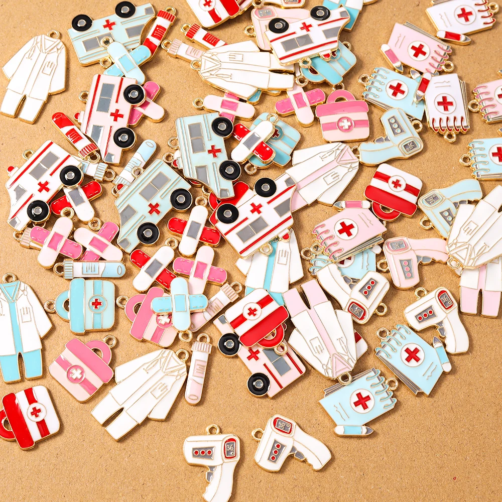 10pcs Enamel Medical Box Ambulance Charms Pendants for Jewelry Making Necklace Earrings DIY Handmade Accessories Supplies