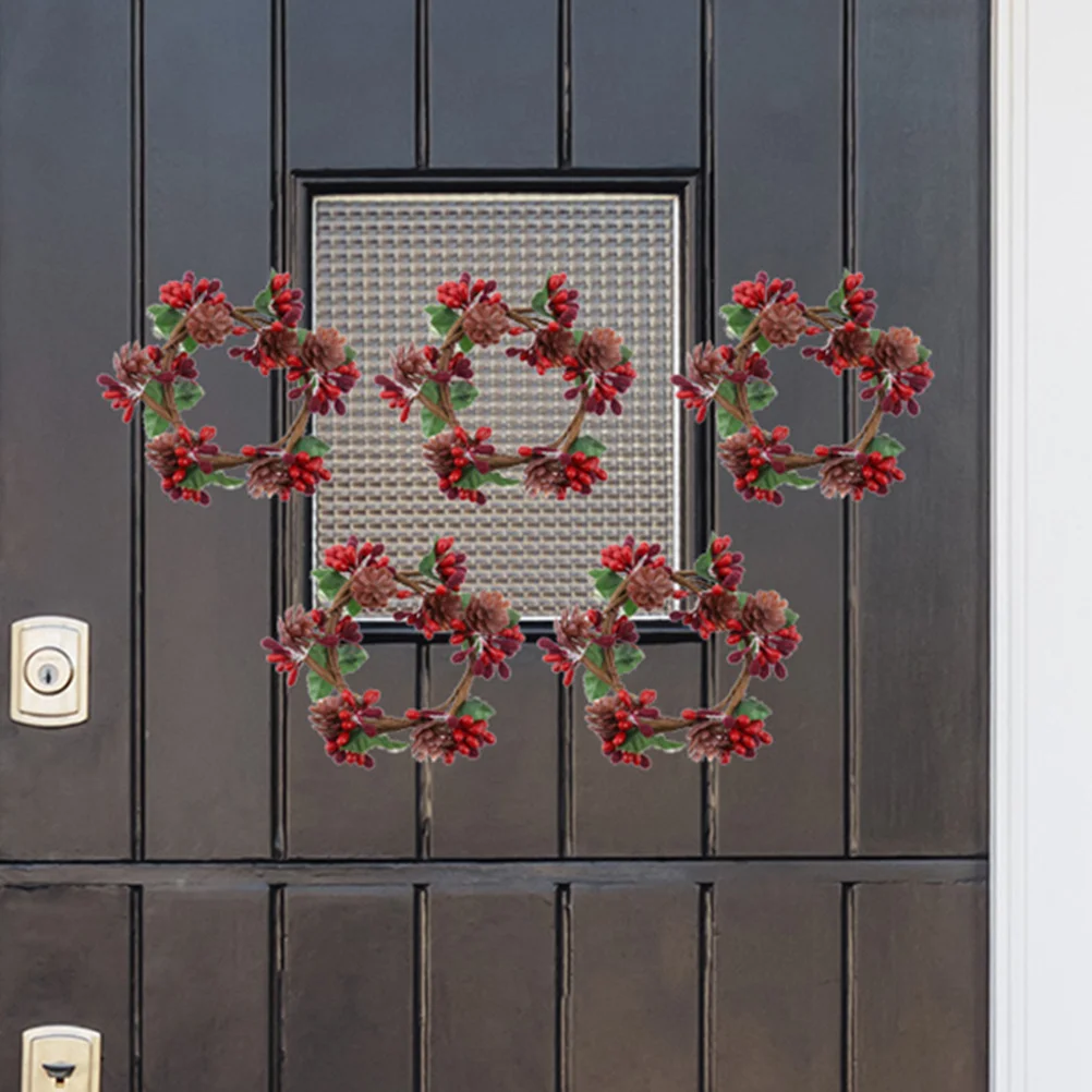 

4Pcs Cone and Berry Rings Wreath Simulation Garland for Christmas Table Centerpiece Holiday Home Decor