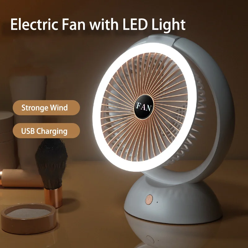 

LED Fan Air Conditioning Electric Fans USB Charging LED Lighting Function Stronge Wind Mute for Office Desktop Home 5V FS140