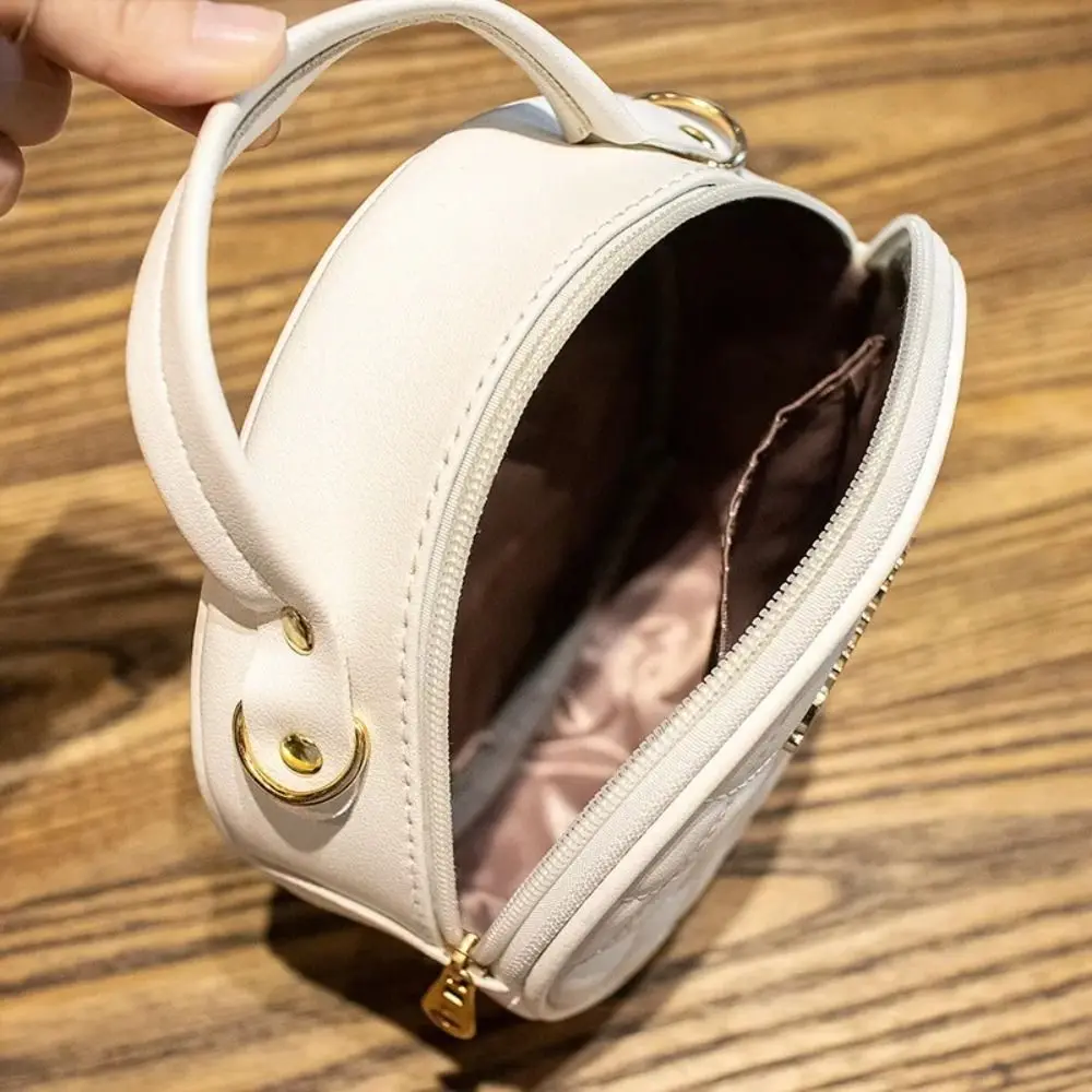 Fashion Lingge Embroidered Small Round Bag Solid Color Zipper Women Shoulder Bag PU Leather Crossbody Bag - view 5