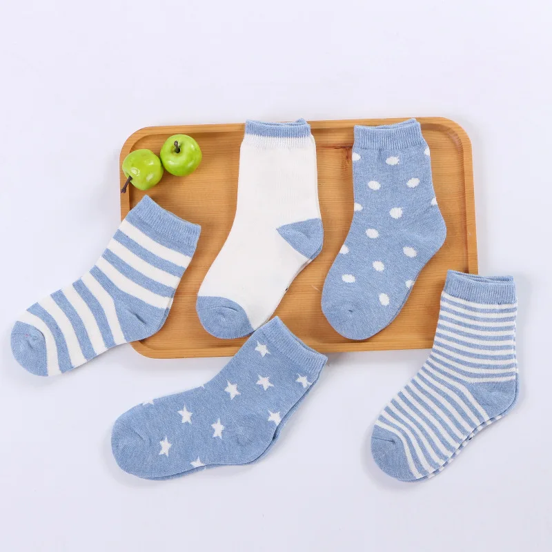 5 Pairs Cotton Kids Stripe Socks Baby Dot Pattern Spring Autumn Comfortable Breathable Children Socks For Boys And Girls