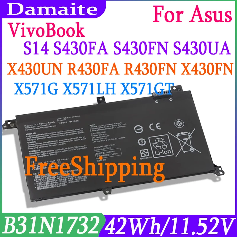 B31N1732 Battery For Asus VivoBook S14 S430FA S430FN S430UA X430UN X430UA X430FA X430UF X430FN X571G X571LH X571GT R430FA R430FN