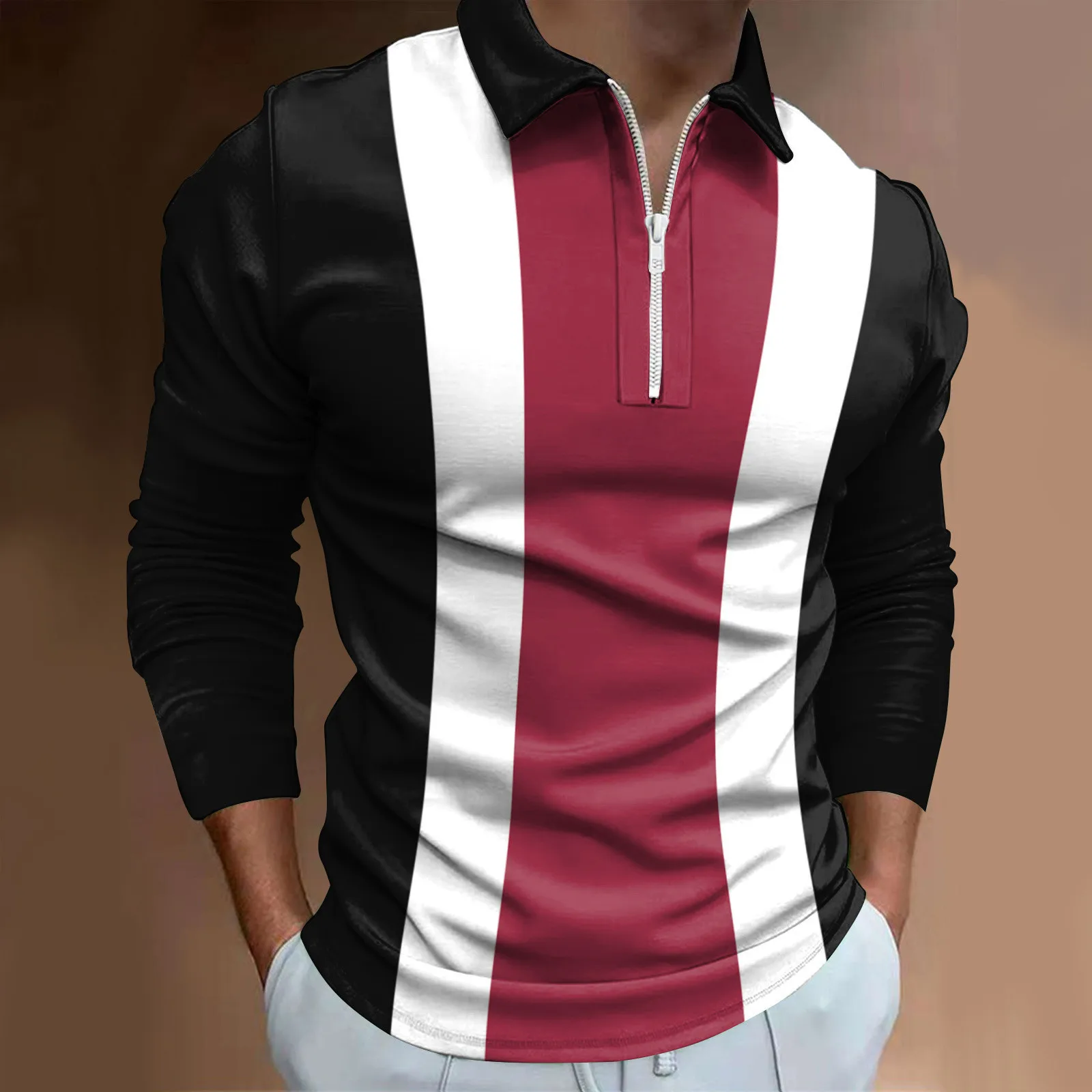 New Fashion Striped Men's Polos T-Shirts Long Sleeve 3D Printed Street Male Zippers POLO Tee 6XL Plus Size Casual Tops - Image 5