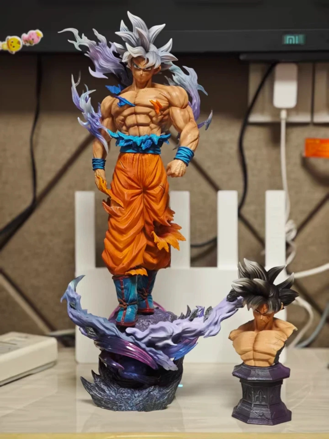 

Dragon Ball Super Ultra Instinct Goku GK Statue Full Painted Double Head Sculpture Double Base Bust Gift For Anime Fans Boys