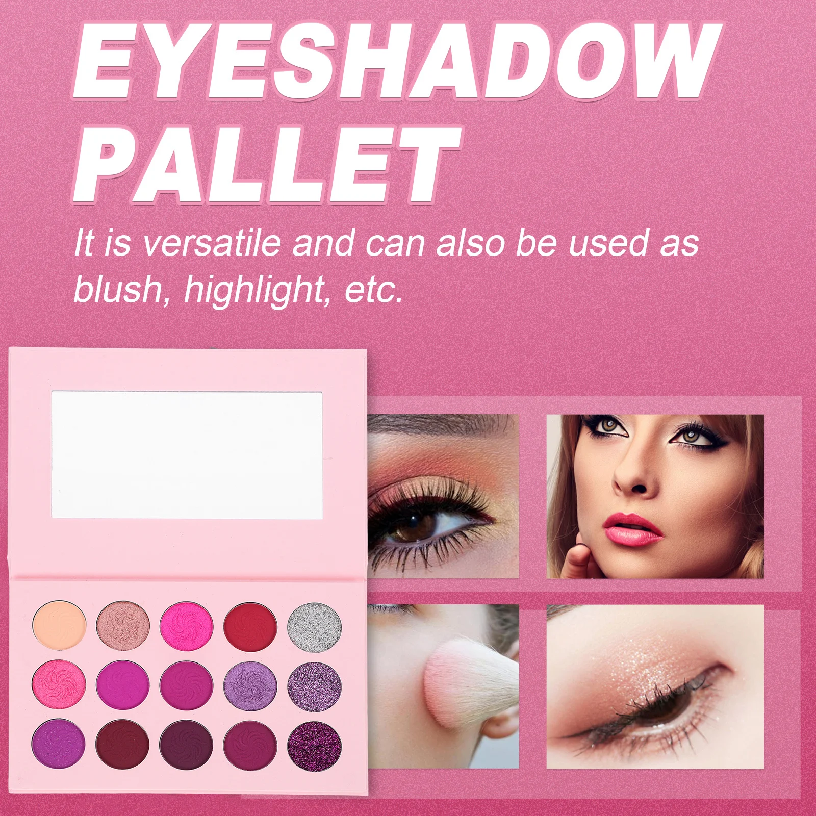 Paleta de sombras de ojos de 15 colores, súper pigmentada, mate, brillante, prensado, compacto para mujeres, de larga duración, textura suave, ojos glamorosos