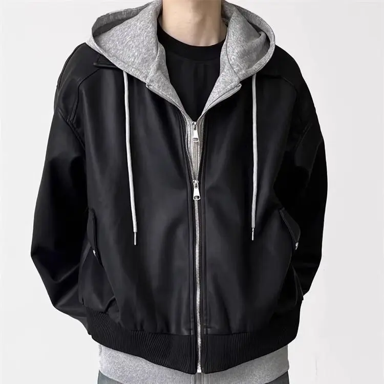 

Loose Men's Hoodie Jaet Autumn Spring Hip Hop Sle Korean Harajuku Hong Kong Street Faion High Street Trendy Leather Coat