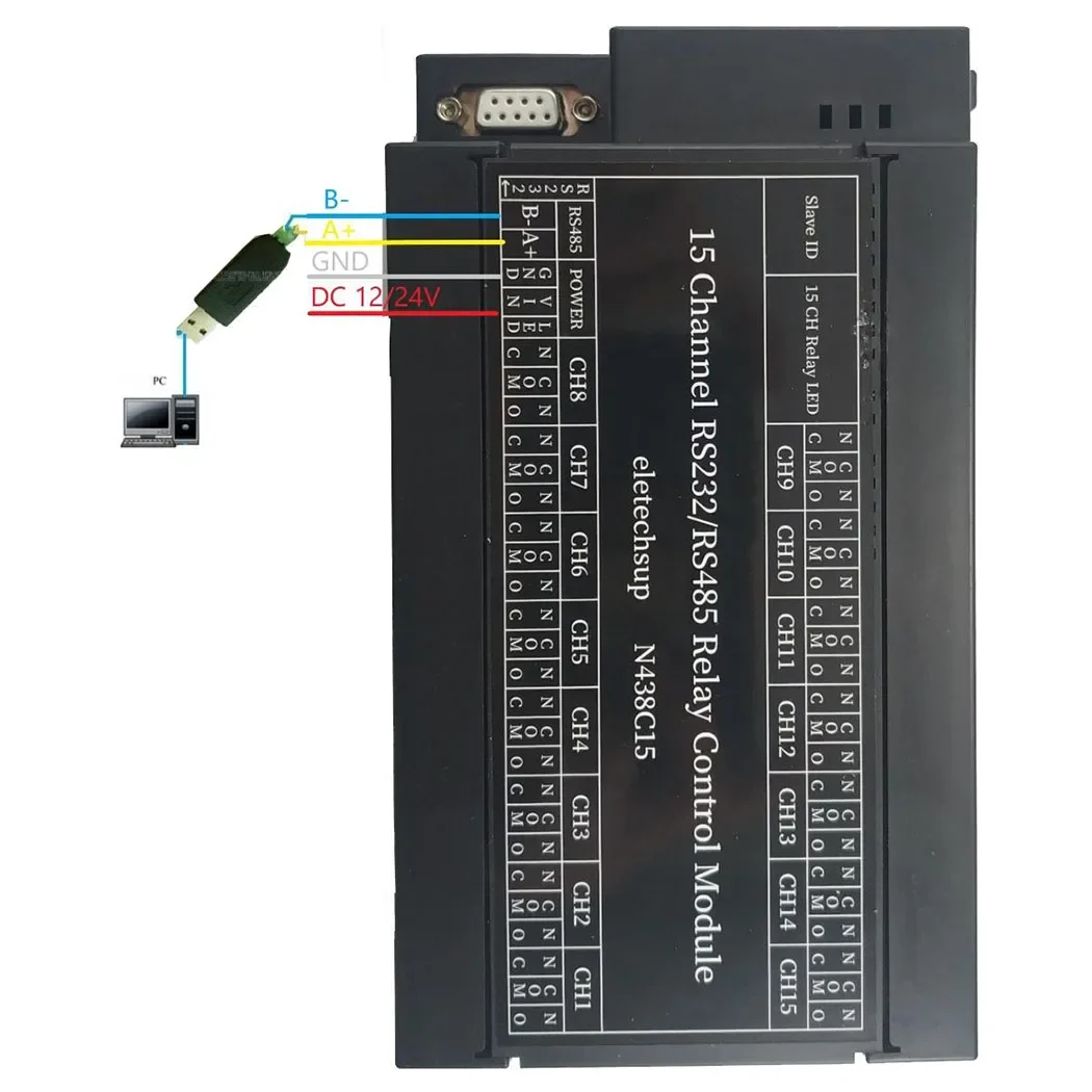 8 Channel Modbus Relay Module DC12V 24V 10A 6Commands 255s Delay DIN Rail Box for PLC MCU Serial Control