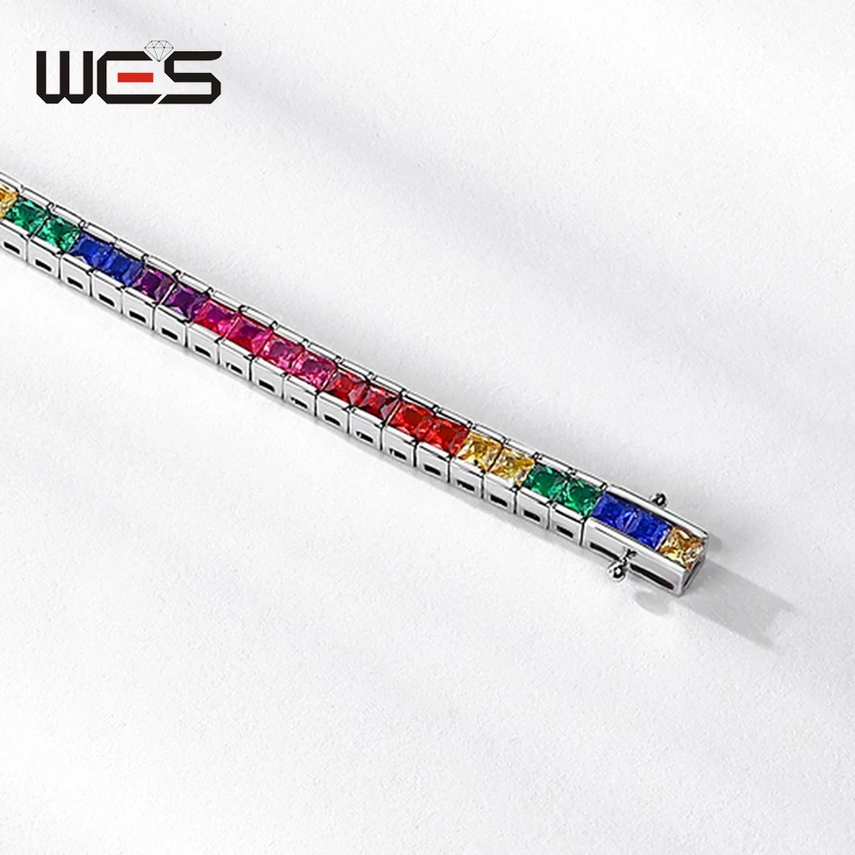 WES 925 Sterling Silver CZ Bracelet for Women Rainbow Cubic Zicron 2.5*2.5mm Elegant Fashion Engagement Gift Fine Jewelry