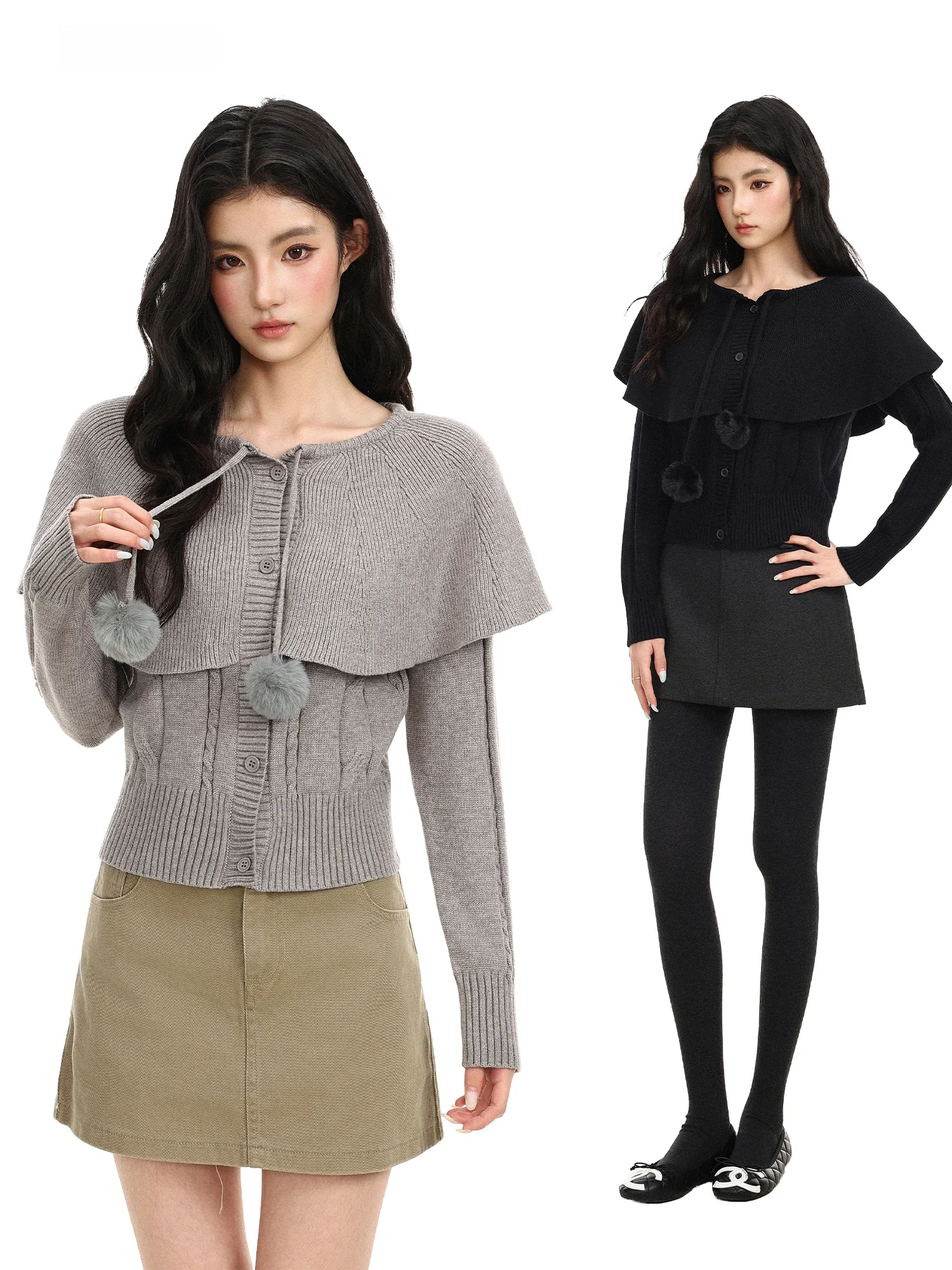 Biggold Women's Short Sweater with Shawl Fake Two-Piece Cowl Neck Warm Autumn Winter Fashion Soft Cozy Slimming Top