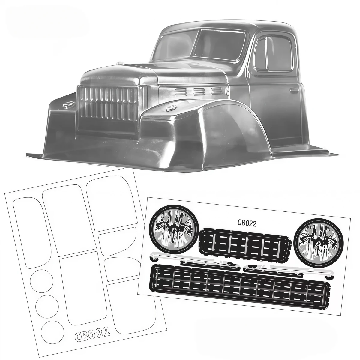 CB022 1/10 Crawler Truck Clear PC Body Shell 313mm Wheelbase Half‑Cab Body For 1:10 RC Crawler Truck