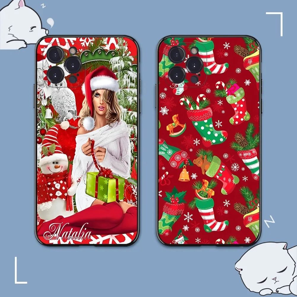 Merry Winter Christmas Fashion Girl Phone Case For iPhone 14 11 12 13 Mini Pro XS Max Cover 6 7 8 Plus X XR SE 2020 Funda Shell