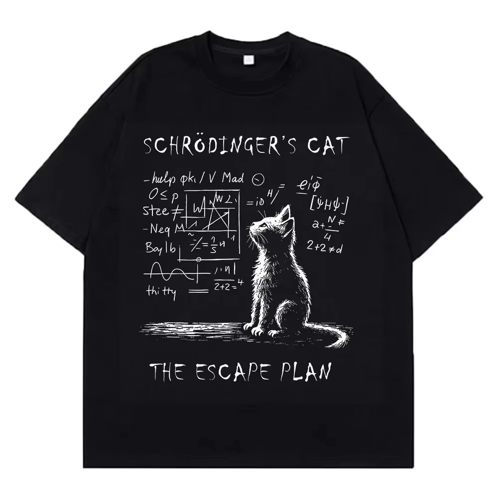 Schrodinger Cat Physics Quantum Mechanics Creative Summer Short-sleeved Harajuku T Shirt Men Women Streetwear Loose T-shirts