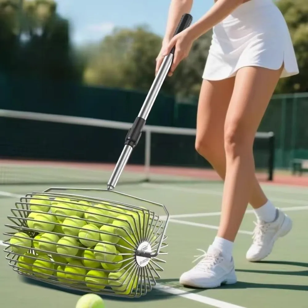 Stainless Steel Tennis Ball Picker Efficient Large Capacity Ball Retriever Tool Save Effort Telescopic Tennis Balls Collector