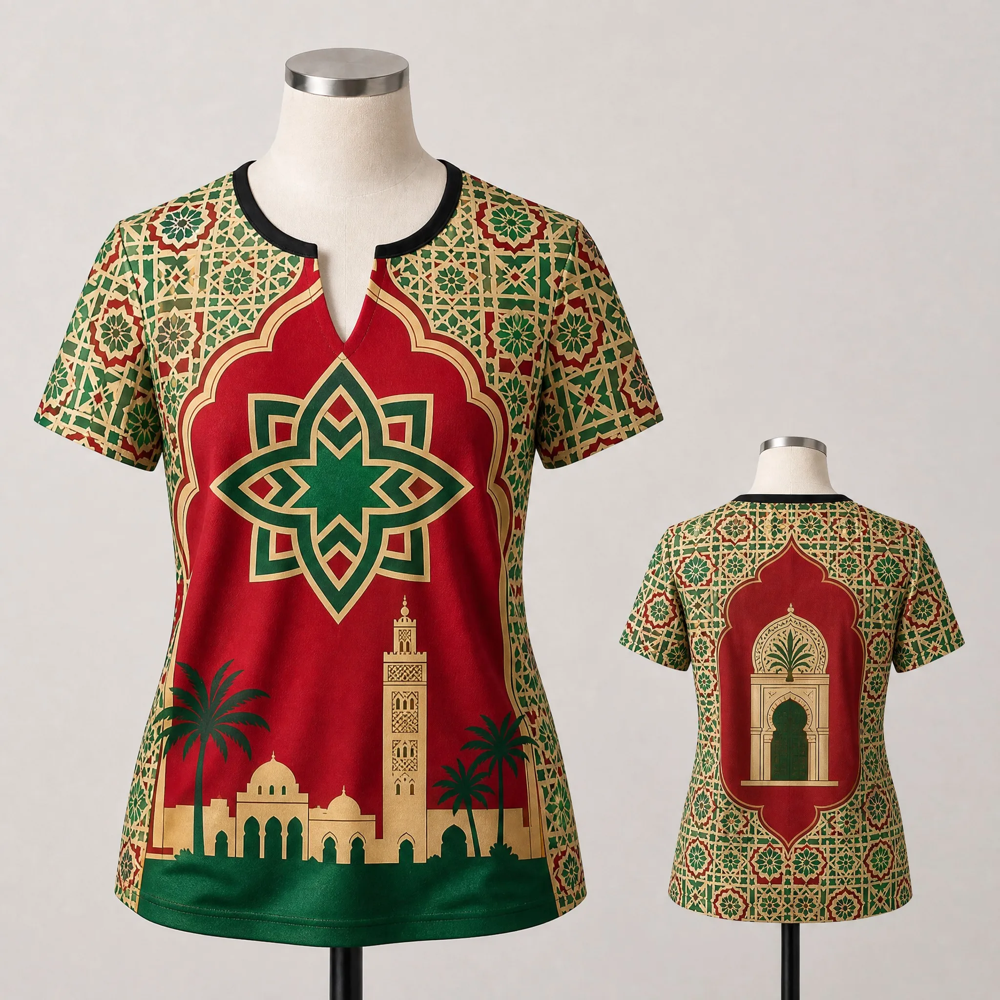 Womens V Neck Short Sleeve Morocco T Shirt Mosaic Palace Skyline Graphic Casual Summer Tee Exotic Cultural Daily Wear Soft Touch - view 3